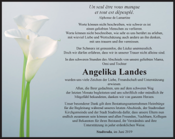 Traueranzeige von Angelika Landes von Ostthüringer Zeitung