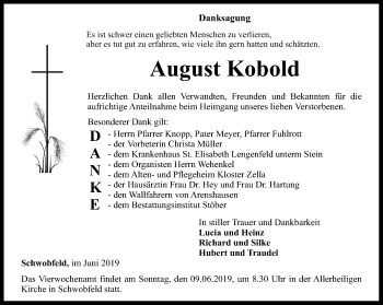 Traueranzeige von August Kobold von Thüringer Allgemeine