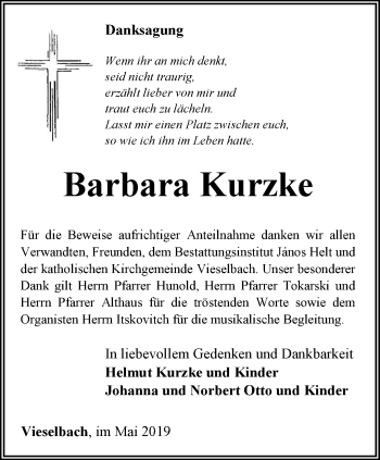 Traueranzeige von Barbara Kurzke von Thüringer Allgemeine, Thüringische Landeszeitung