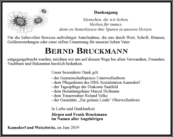 Traueranzeige von Bernd Bruckmann von Ostthüringer Zeitung