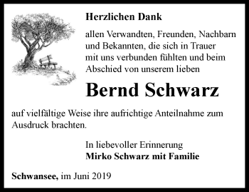 Traueranzeige von Bernd Schwarz von Thüringer Allgemeine, Thüringische Landeszeitung