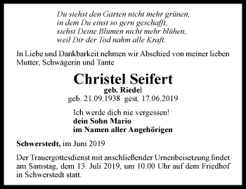 Traueranzeige von Christel Seifert von Thüringer Allgemeine