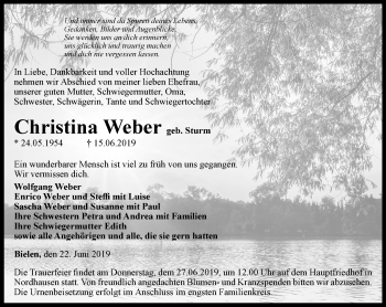 Traueranzeige von Christina Weber von Thüringer Allgemeine