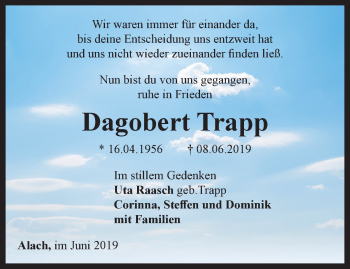 Traueranzeige von Dagobert Trapp von Thüringer Allgemeine, Thüringische Landeszeitung