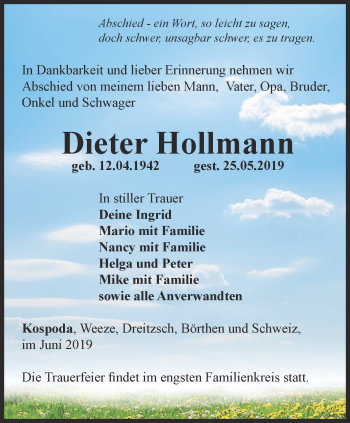 Traueranzeige von Dieter Hollmann