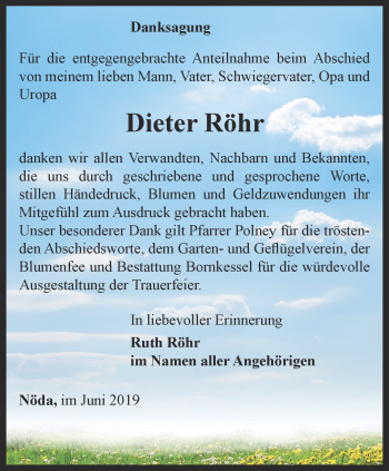 Traueranzeige von Dieter Röhr von Thüringer Allgemeine, Thüringische Landeszeitung