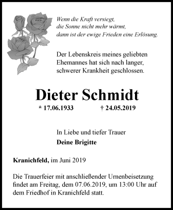 Traueranzeige von Dieter Schmidt von Thüringer Allgemeine, Thüringische Landeszeitung