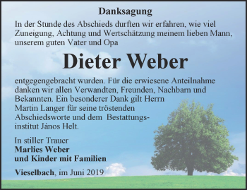 Traueranzeige von Dieter Weber von Thüringer Allgemeine, Thüringische Landeszeitung