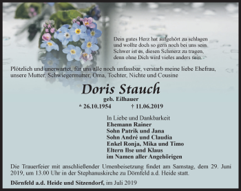 Traueranzeige von Doris Stauch von Ostthüringer Zeitung