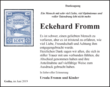 Traueranzeige von Eckehard Fromm von Ostthüringer Zeitung, Thüringische Landeszeitung