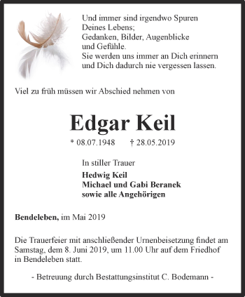 Traueranzeige von Edgar Keil von Thüringer Allgemeine