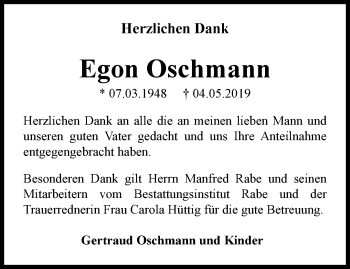 Traueranzeige von Egon Oschmann von Thüringer Allgemeine, Thüringische Landeszeitung