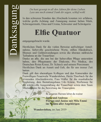 Traueranzeige von Elfie Quatuor von Thüringer Allgemeine