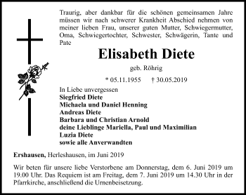 Traueranzeige von Elisabeth Diete von Thüringer Allgemeine