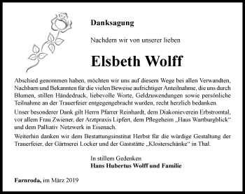 Traueranzeige von Elsbeth Wolff von Thüringer Allgemeine, Thüringische Landeszeitung