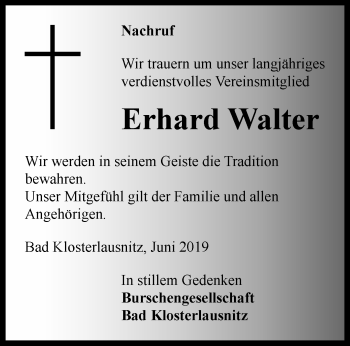 Traueranzeige von Erhard Walter von Ostthüringer Zeitung