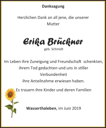 Traueranzeige von Erika Brückner von Thüringer Allgemeine