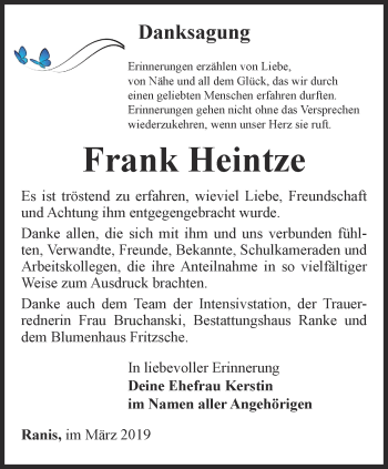 Traueranzeige von Frank Heintze von Ostthüringer Zeitung