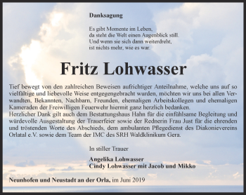 Traueranzeige von Fritz Lohwasser