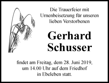 Traueranzeige von Gerhard Schusser von Thüringer Allgemeine