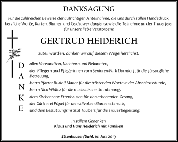 Traueranzeige von Gertrud Heiderich von Thüringer Allgemeine, Thüringische Landeszeitung