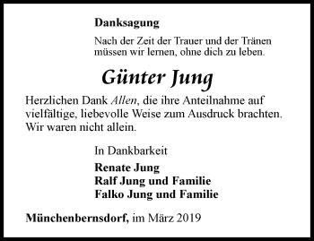 Traueranzeige von Günter Jung von Ostthüringer Zeitung