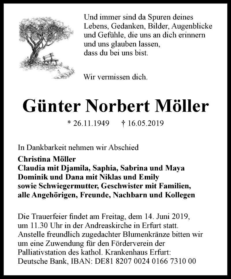  Traueranzeige für Günter Norbert Möller vom 08.06.2019 aus Thüringer Allgemeine, Thüringische Landeszeitung