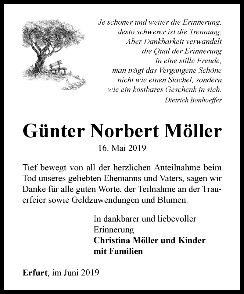  Traueranzeige für Günter Norbert Möller vom 29.06.2019 aus Thüringer Allgemeine, Thüringische Landeszeitung
