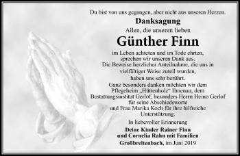 Traueranzeige von Günther Finn von Ostthüringer Zeitung