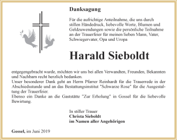 Traueranzeige von Harald Sieboldt von Thüringer Allgemeine