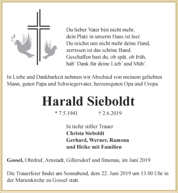 Traueranzeige von Harald Sieboldt von Thüringer Allgemeine