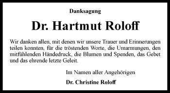 Traueranzeige von Hartmut Roloff von Thüringer Allgemeine, Thüringische Landeszeitung