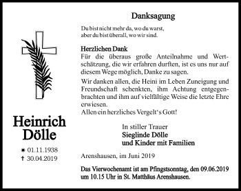 Traueranzeige von Heinrich Dölle von Thüringer Allgemeine