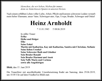 Traueranzeige von Heinz Arnholdt von Thüringer Allgemeine