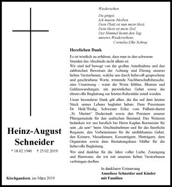 Traueranzeige von Heinz-August Schneider von Thüringer Allgemeine