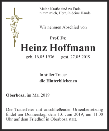 Traueranzeige von Heinz Hoffmann von Thüringer Allgemeine