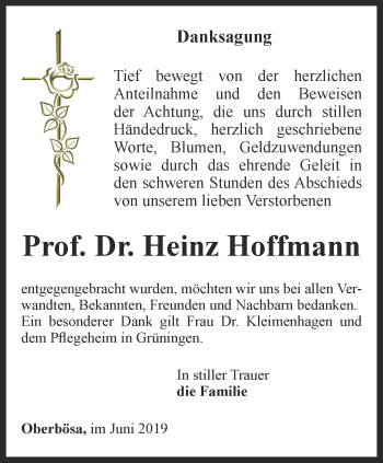 Traueranzeige von Heinz Hoffmann von Thüringer Allgemeine