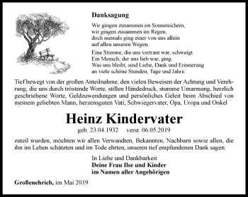 Traueranzeige von Heinz Kindervater von Thüringer Allgemeine