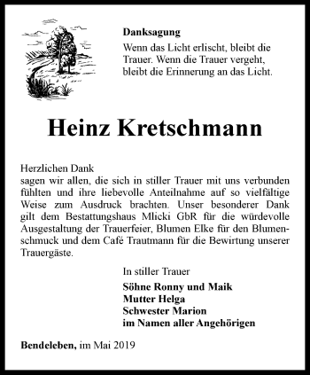 Traueranzeige von Heinz Kretschmann von Thüringer Allgemeine