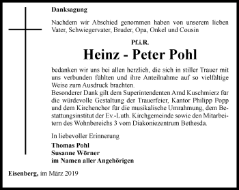 Traueranzeige von Heinz-Peter Pohl von Ostthüringer Zeitung