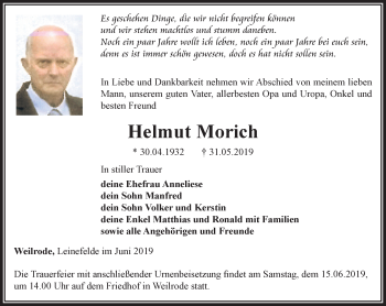 Traueranzeige von Helmut Morich von Thüringer Allgemeine