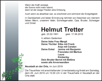 Traueranzeige von Helmut Tretter