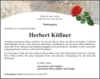 Traueranzeige von Herbert Küßner von Ostthüringer Zeitung