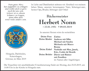 Traueranzeige von Herbert Nonn von Thüringer Allgemeine, Thüringische Landeszeitung