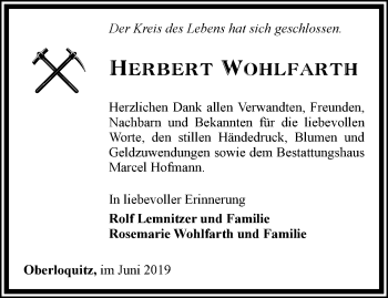Traueranzeige von Herbert Wohlfarth von Ostthüringer Zeitung