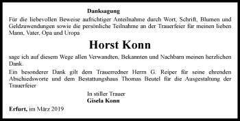 Traueranzeige von Horst Konn von Thüringer Allgemeine, Thüringische Landeszeitung