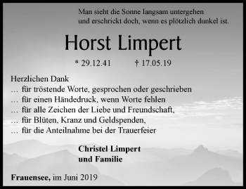 Traueranzeige von Horst Limpert von Thüringer Allgemeine, Thüringische Landeszeitung