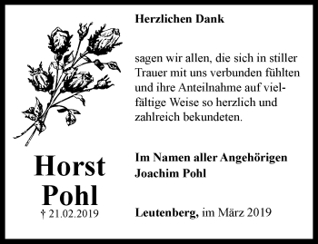 Traueranzeige von Horst Pohl von Ostthüringer Zeitung