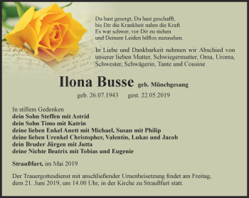 Traueranzeige von Ilona Busse von Thüringer Allgemeine