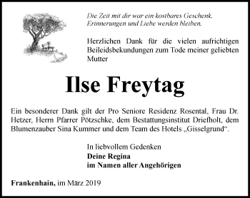 Traueranzeige von Ilse Freytag von Thüringer Allgemeine